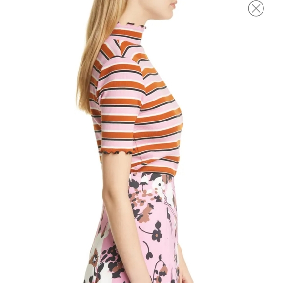 Veronica Beard Nikkie Striped Mock Neck T-shirt in Pink Multi Large - Picture 3 of 12